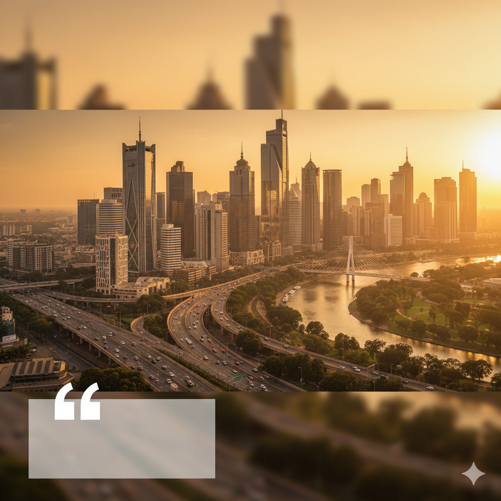 Atmospheric architectural scene with warm light